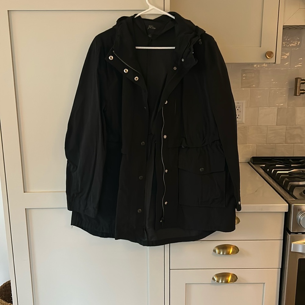 J crew black large rain coat